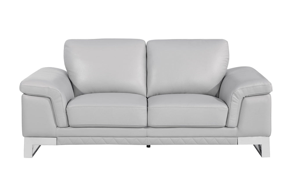 73" Light Gray And Silver Genuine Leather Loveseat - Homeroots - Flyclothing LLC
