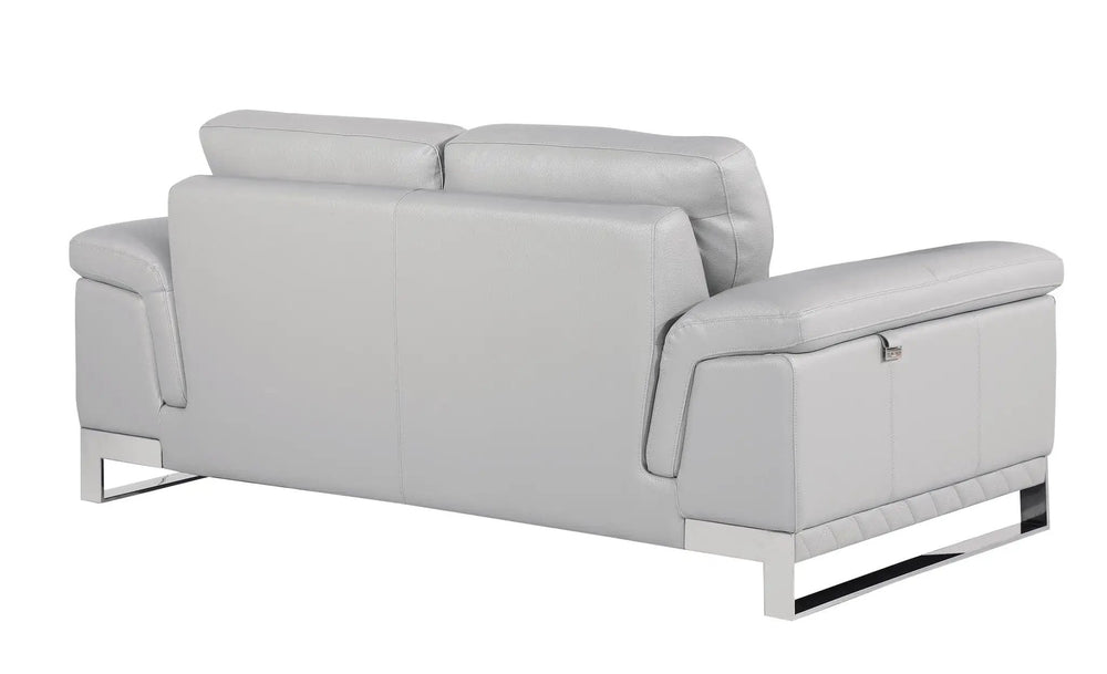 73" Light Gray And Silver Genuine Leather Loveseat - Homeroots - Flyclothing LLC
