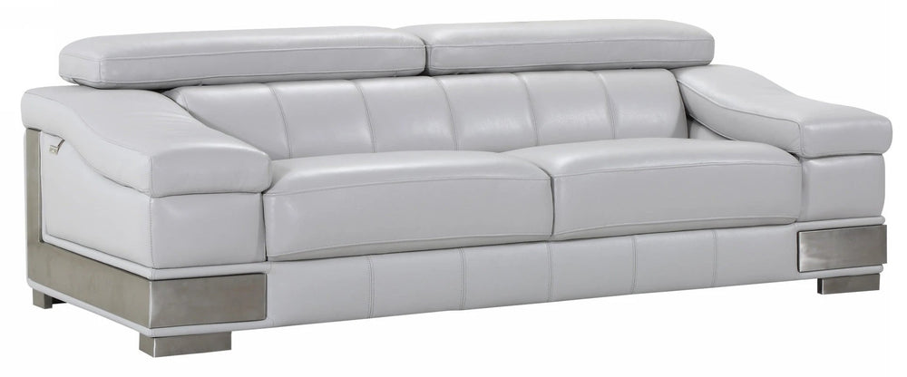 92" Light Gray Italian Leather Sofa With Silver Legs - Homeroots - Flyclothing LLC