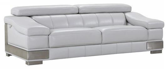 92" Light Gray Italian Leather Sofa With Silver Legs - Homeroots