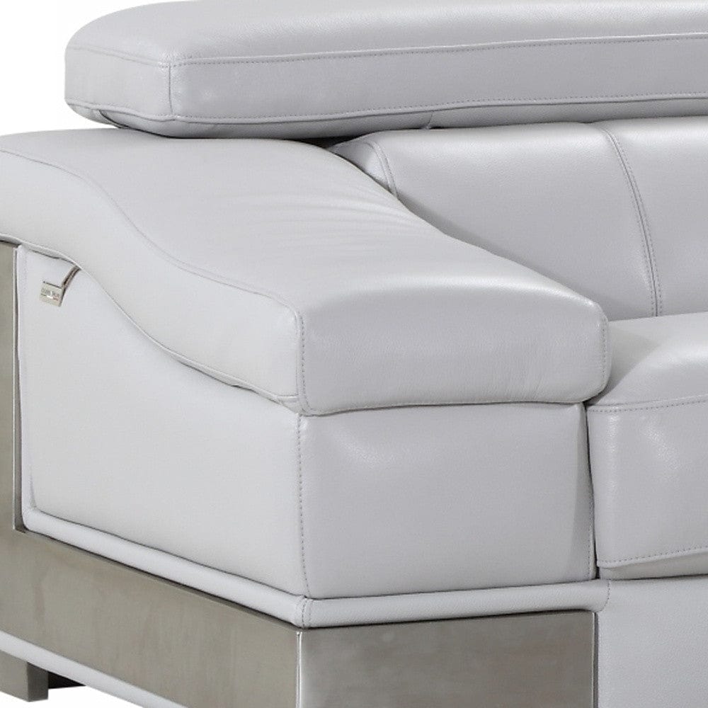 92" Light Gray Italian Leather Sofa With Silver Legs - Homeroots - Flyclothing LLC
