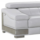 92" Light Gray Italian Leather Sofa With Silver Legs - Homeroots - Flyclothing LLC