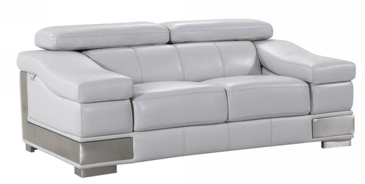 73" Light Gray And Silver Genuine Leather Love Seat - Homeroots