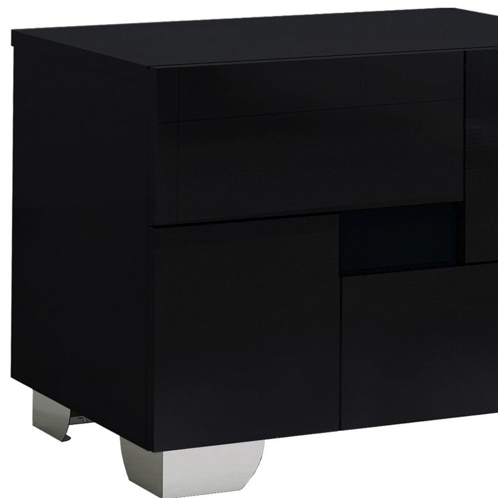 18" Black Two Drawers Metal Mirrored Nightstand - Homeroots - Flyclothing LLC