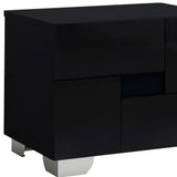 18" Black Two Drawers Metal Mirrored Nightstand - Homeroots - Flyclothing LLC