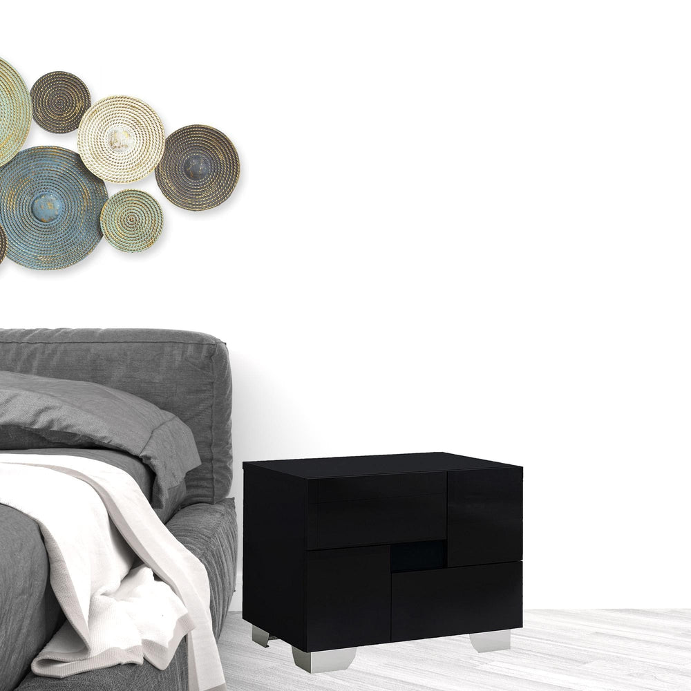 18" Black Two Drawers Metal Mirrored Nightstand - Homeroots - Flyclothing LLC