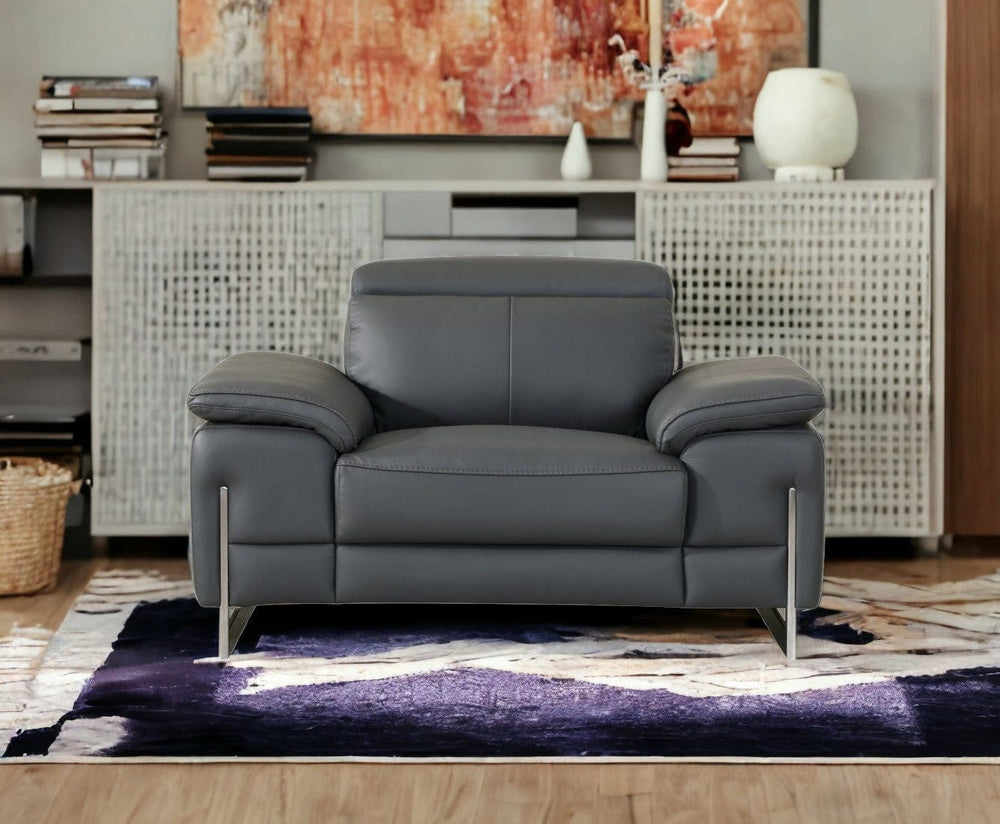87" Gray And Silver Faux Leather Club Chair - Homeroots