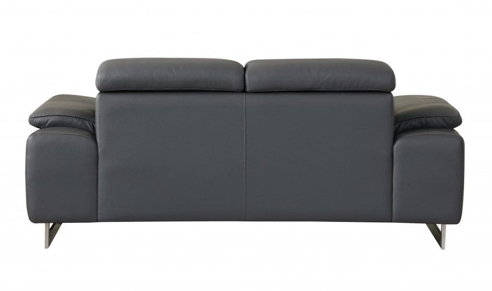 71" Dark Gray And Silver Genuine Leather Loveseat - Homeroots - Flyclothing LLC