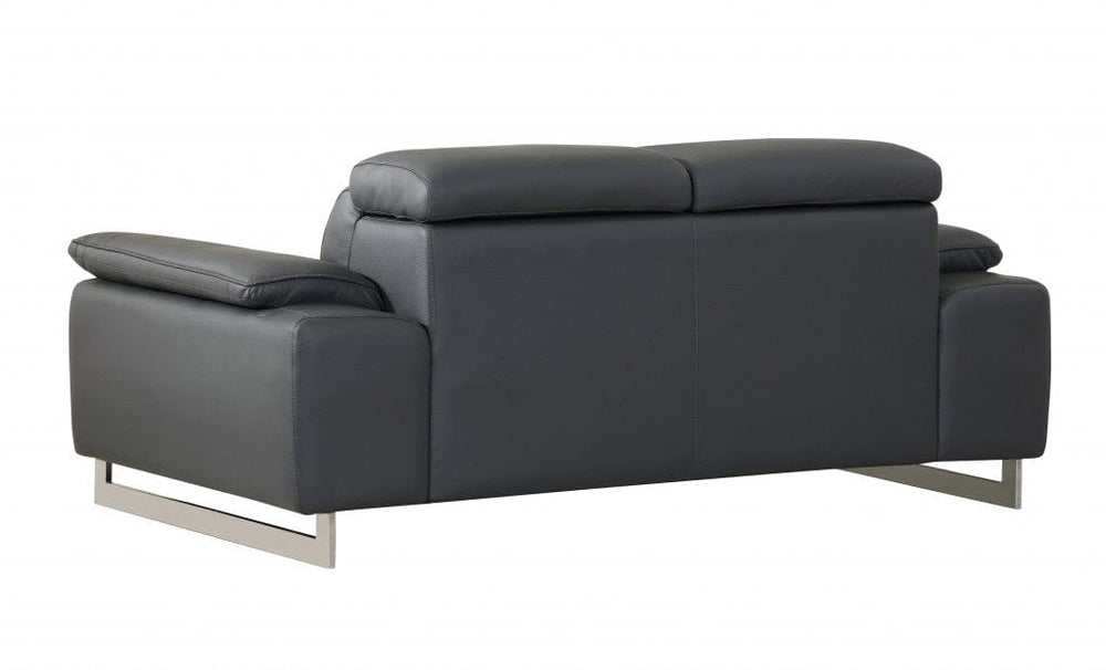 71" Dark Gray And Silver Genuine Leather Loveseat - Homeroots - Flyclothing LLC