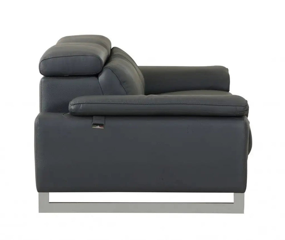 71" Dark Gray And Silver Genuine Leather Loveseat - Homeroots - Flyclothing LLC
