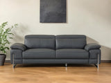 87" Dark Gray Italian Leather Sofa With Silver Legs - Homeroots - Flyclothing LLC