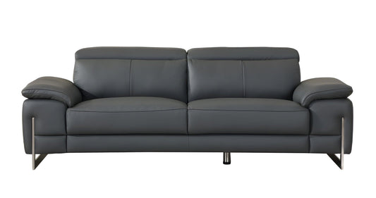 87" Dark Gray Italian Leather Sofa With Silver Legs - Homeroots