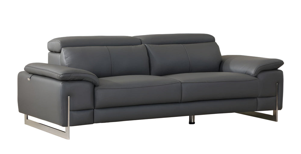 87" Dark Gray Italian Leather Sofa With Silver Legs - Homeroots - Flyclothing LLC