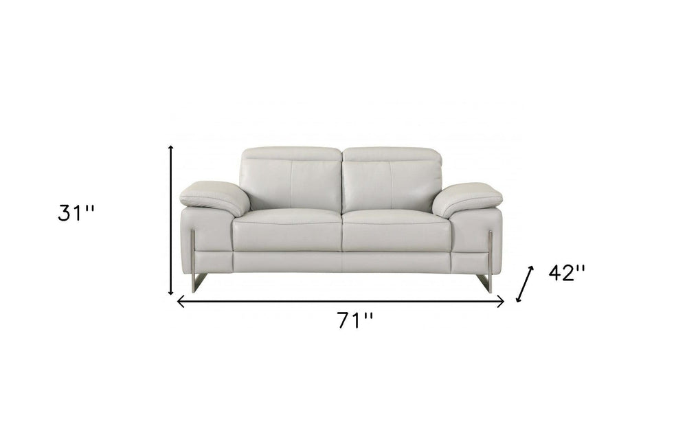 71" Light Gray And Silver Genuine Leather Loveseat - Homeroots - Flyclothing LLC
