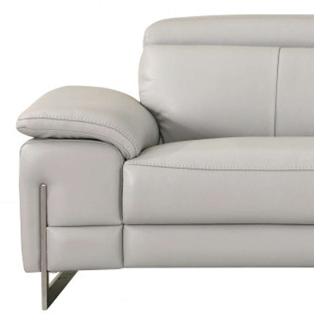 87" Light Gray Italian Leather Sofa With Silver Legs - Homeroots - Flyclothing LLC