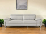 87" Light Gray Italian Leather Sofa With Silver Legs - Homeroots - Flyclothing LLC