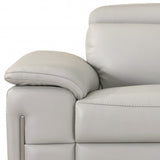 87" Light Gray Italian Leather Sofa With Silver Legs - Homeroots - Flyclothing LLC
