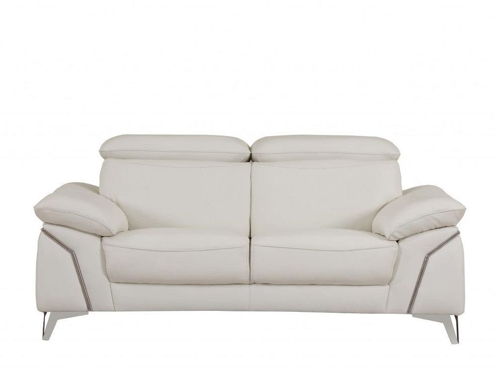 71" White Italian Leather Sofa With Silver Legs - Homeroots - Flyclothing LLC