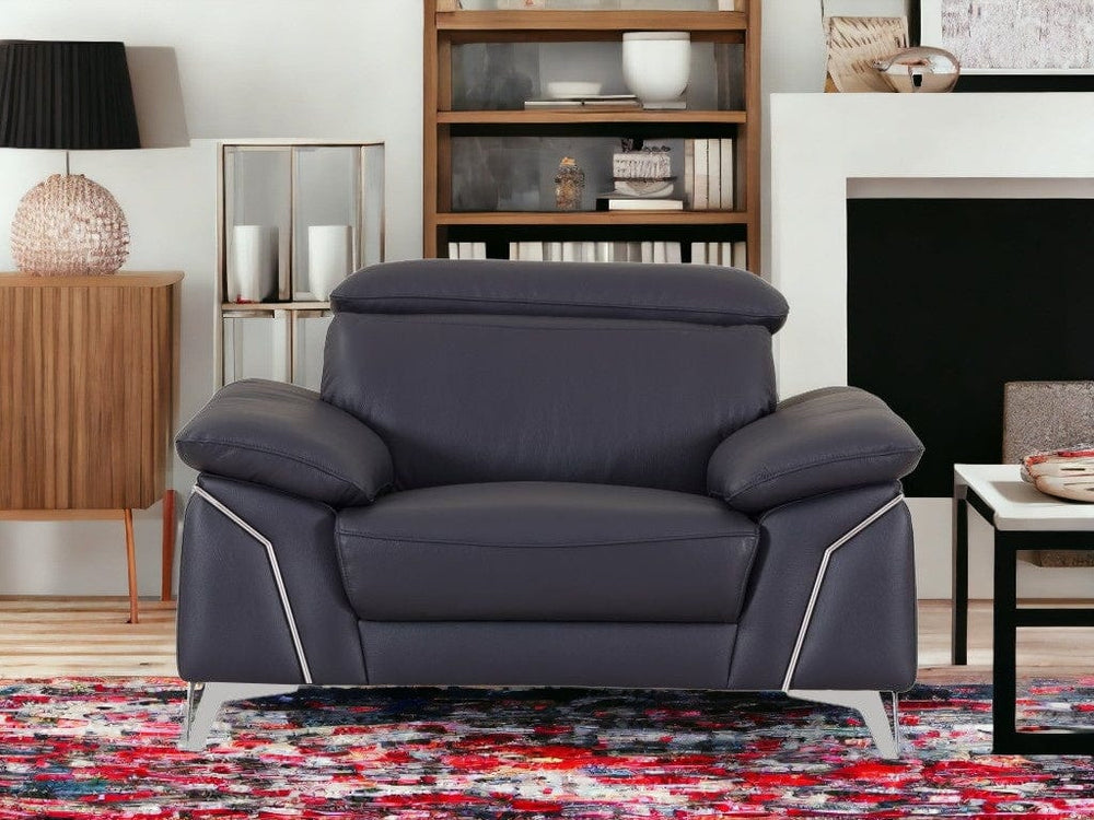 31" Navy Blue Genuine Italian Leather Chair - Homeroots