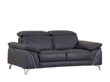 71" Navy Blue And Silver Genuine Leather Loveseat - Homeroots - Flyclothing LLC