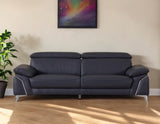 87" Blue Italian Leather Sofa With Silver Legs - Homeroots - Flyclothing LLC