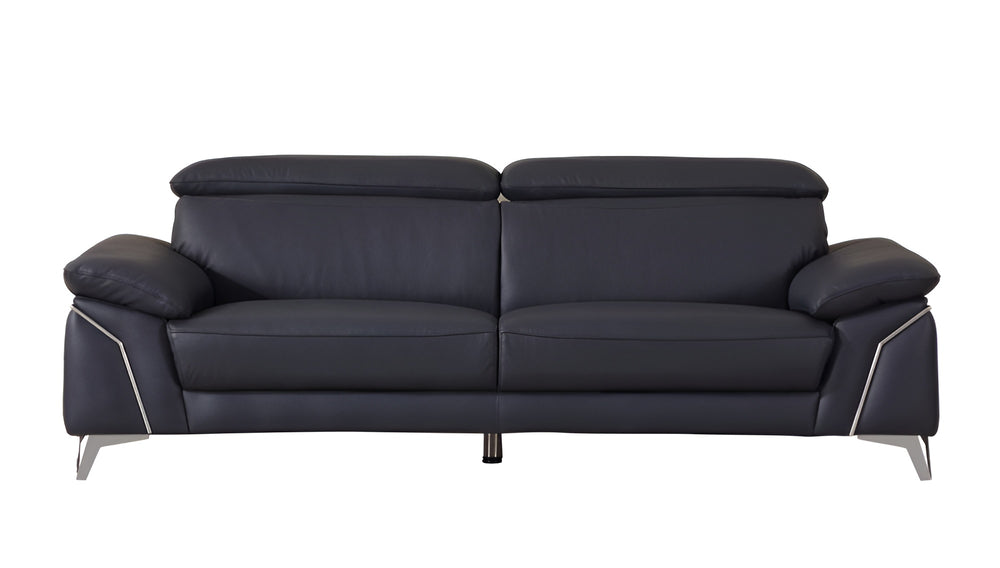 87" Blue Italian Leather Sofa With Silver Legs - Homeroots - Flyclothing LLC
