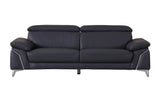 87" Blue Italian Leather Sofa With Silver Legs - Homeroots - Flyclothing LLC