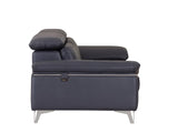87" Blue Italian Leather Sofa With Silver Legs - Homeroots - Flyclothing LLC