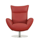 37" Red And Silver Genuine Leather Swivel Lounge Chair - Homeroots