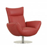 37" Red And Silver Genuine Leather Swivel Lounge Chair - Homeroots