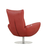 37" Red And Silver Genuine Leather Swivel Lounge Chair - Homeroots