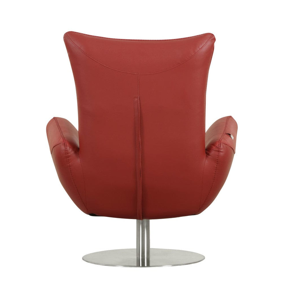 37" Red And Silver Genuine Leather Swivel Lounge Chair - Homeroots