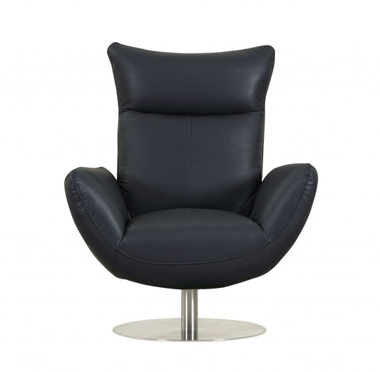 43" Navy Contemporary Leather Lounge Chair - Homeroots