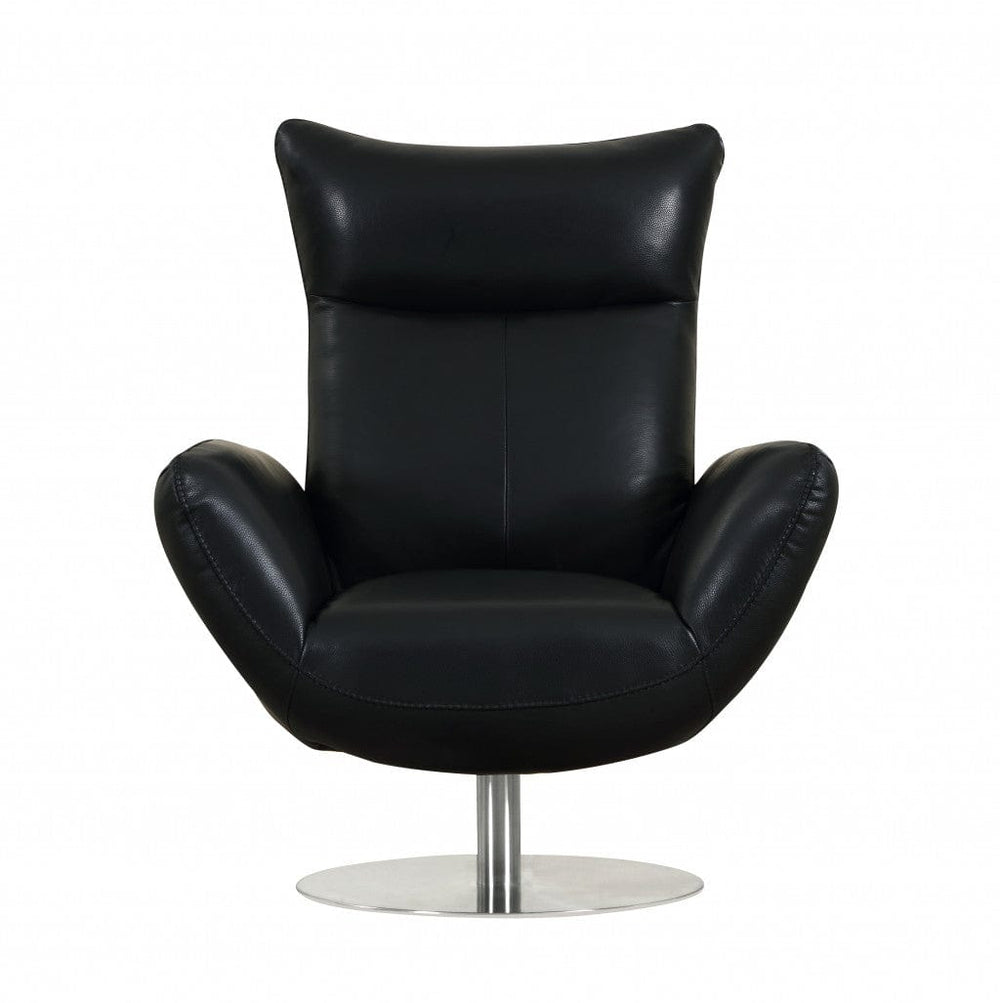 43" Black Contemporary Leather Lounge Chair - Homeroots