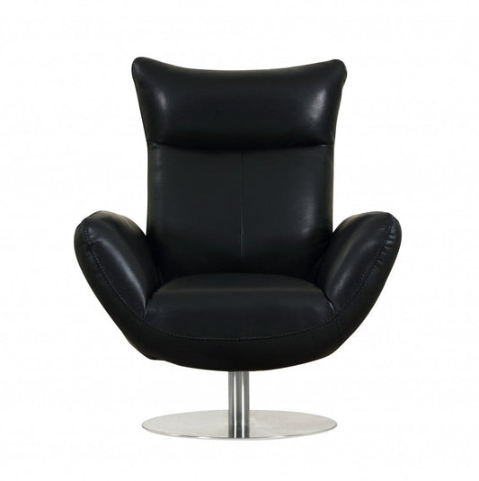 43" Black Contemporary Leather Lounge Chair - Homeroots