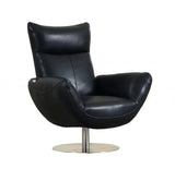 43" Black Contemporary Leather Lounge Chair - Homeroots