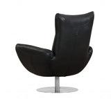 43" Black Contemporary Leather Lounge Chair - Homeroots