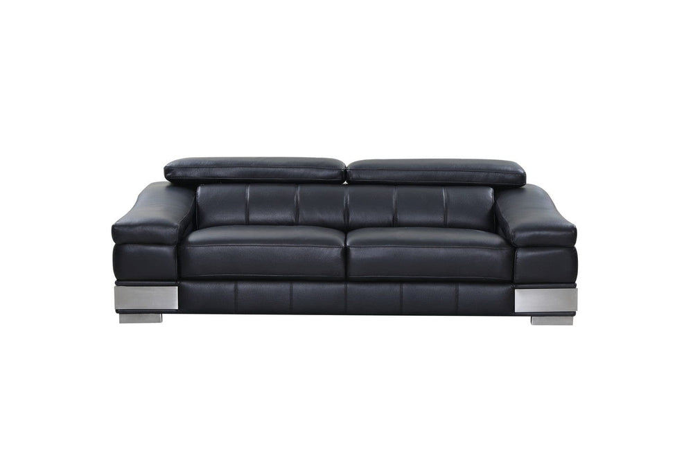 92" Black Italian Leather Sofa With Silver Legs - Homeroots - Flyclothing LLC
