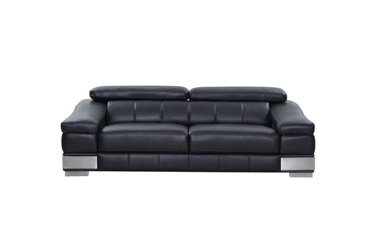92" Black Italian Leather Sofa With Silver Legs - Homeroots