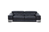 92" Black Italian Leather Sofa With Silver Legs - Homeroots - Flyclothing LLC