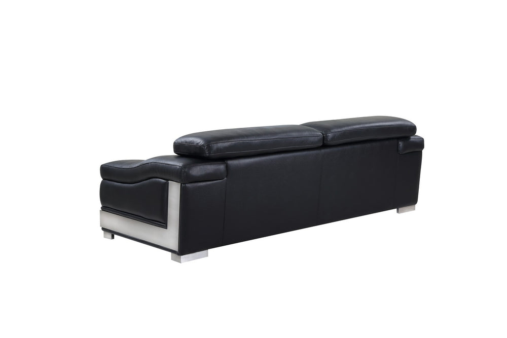 92" Black Italian Leather Sofa With Silver Legs - Homeroots - Flyclothing LLC