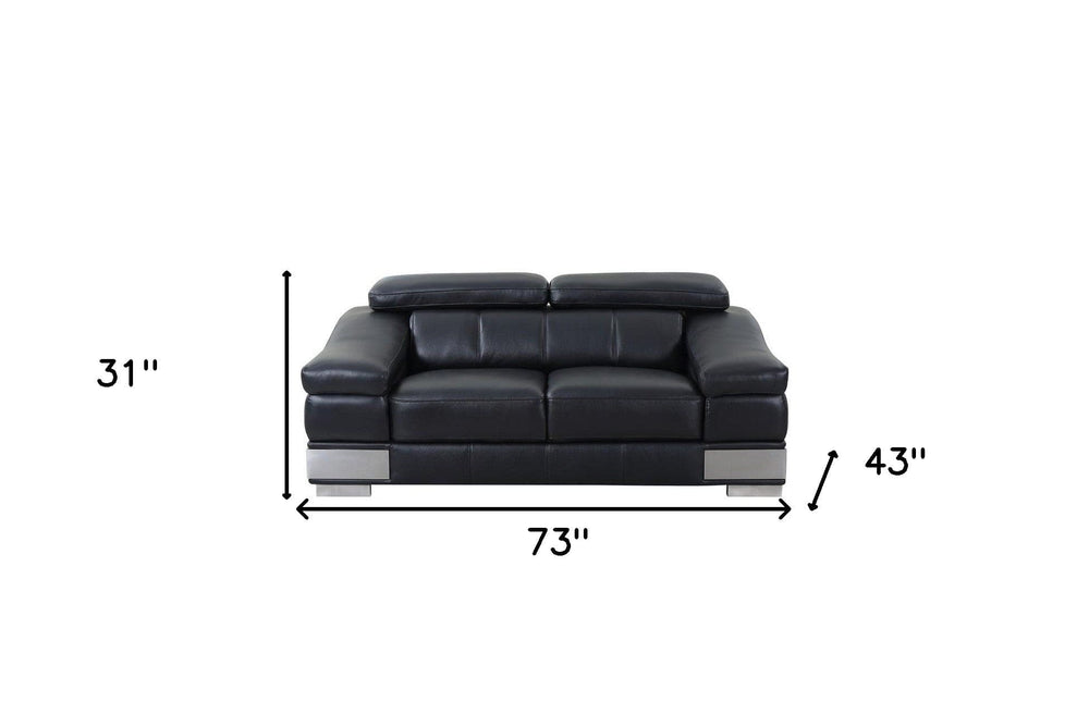 73" Black And Silver Genuine Leather Love Seat - Homeroots - Flyclothing LLC