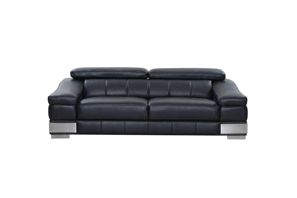 Three Piece Indoor Black Italian Leather Six Person Seating Set - Homeroots - Flyclothing LLC