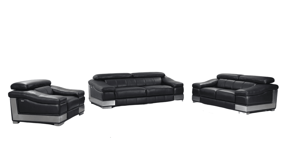 Three Piece Indoor Black Italian Leather Six Person Seating Set - Homeroots - Flyclothing LLC