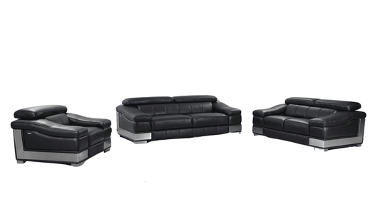 Three Piece Indoor Black Italian Leather Six Person Seating Set - Homeroots - Flyclothing LLC