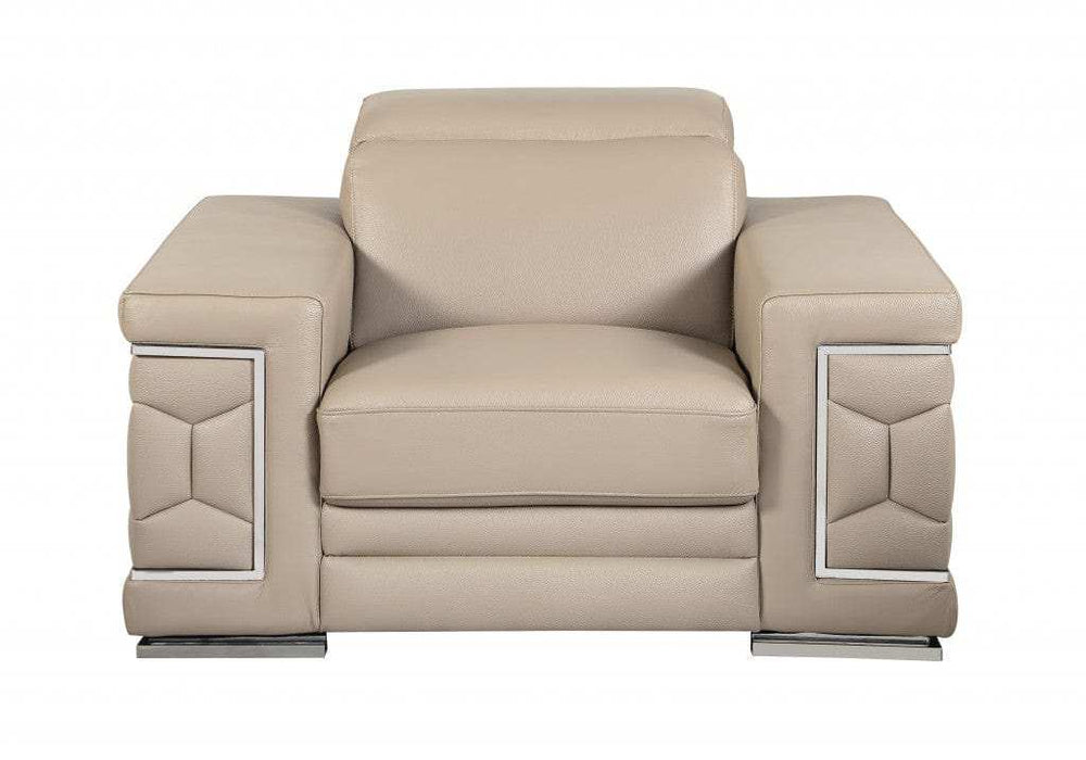 Three Piece Indoor Beige Italian Leather Six Person Seating Set - Homeroots - Flyclothing LLC