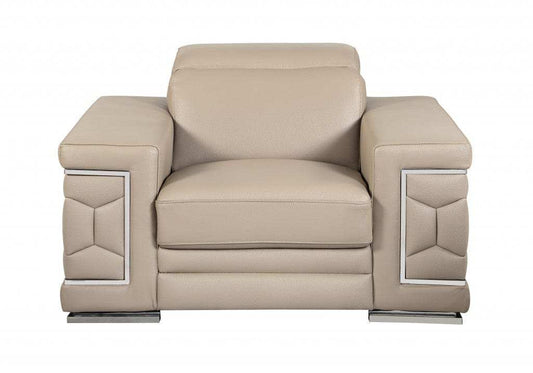 Three Piece Indoor Beige Italian Leather Six Person Seating Set - Homeroots - Flyclothing LLC