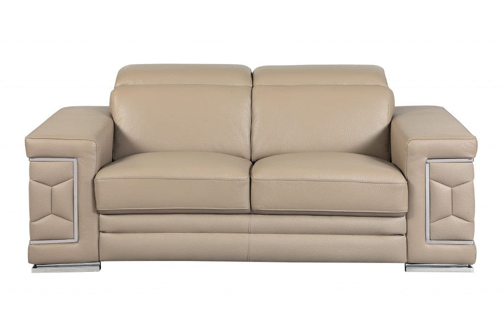 71" Beige And Silver Genuine Leather Love Seat - Homeroots - Flyclothing LLC