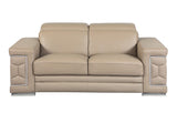 71" Beige And Silver Genuine Leather Love Seat - Homeroots - Flyclothing LLC