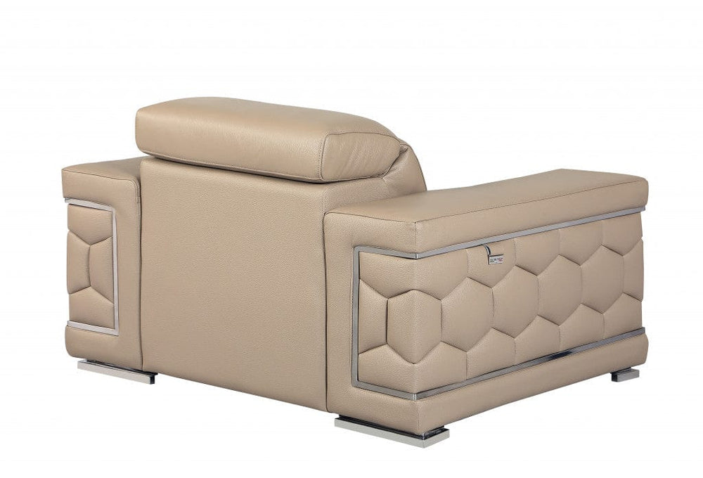 47" Beige And Silver Faux Leather Club Chair - Homeroots